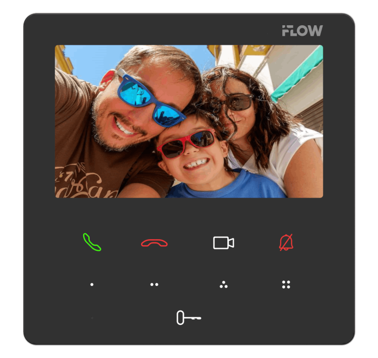 * IP-видеодомофон с Wi-Fi iFlow F-VI-3321IPWE1 — вид спереди
* Сенсорный экран 4.3 дюйма и кнопки управления домофона iFlow F-VI-3321IPWE1 Монитор домофона iFlow F-VI-3321IPWE1